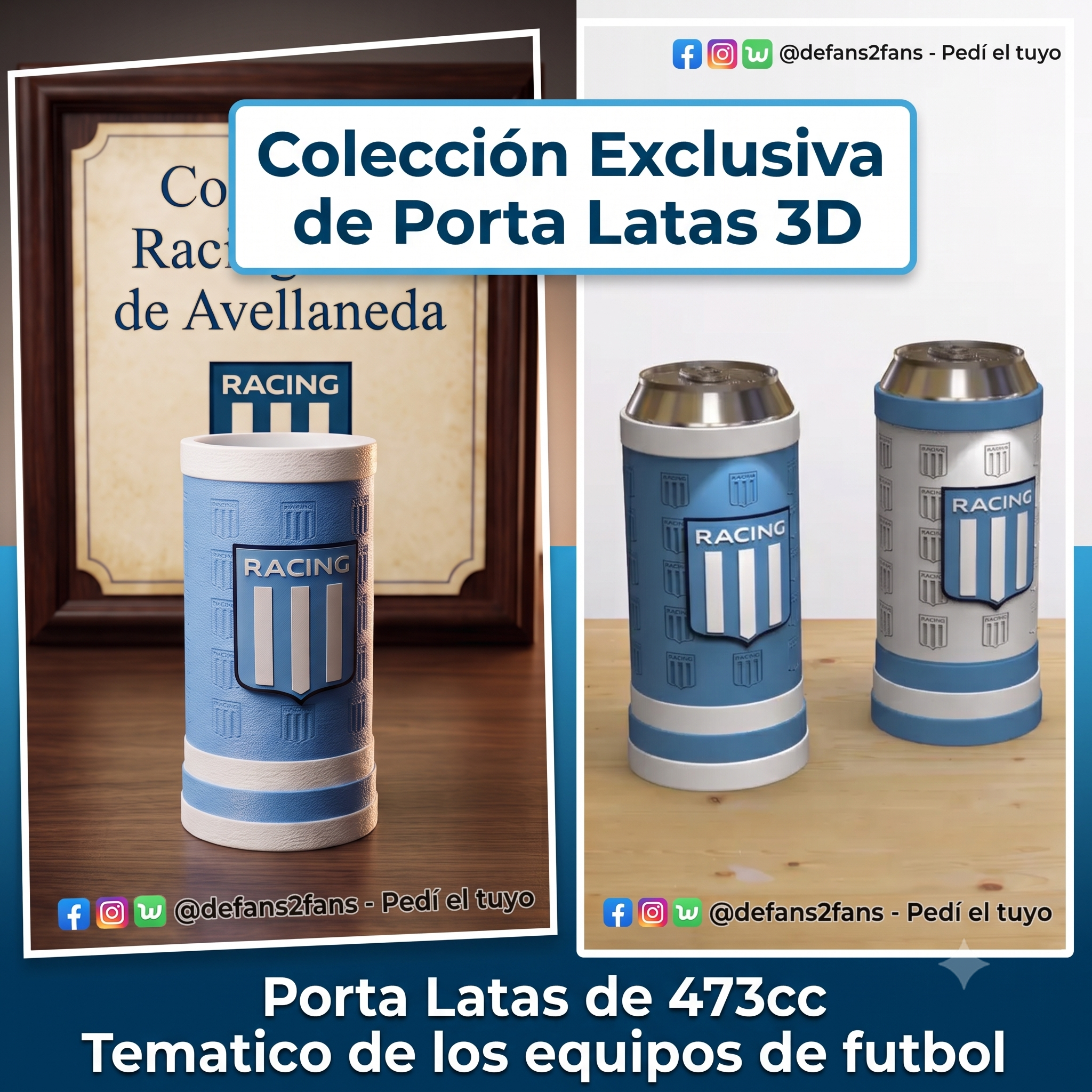 Porta Latas RACING DE AVELLANEDA 🏆 ¡Tu pasión en cada detalle! 🔴⚪