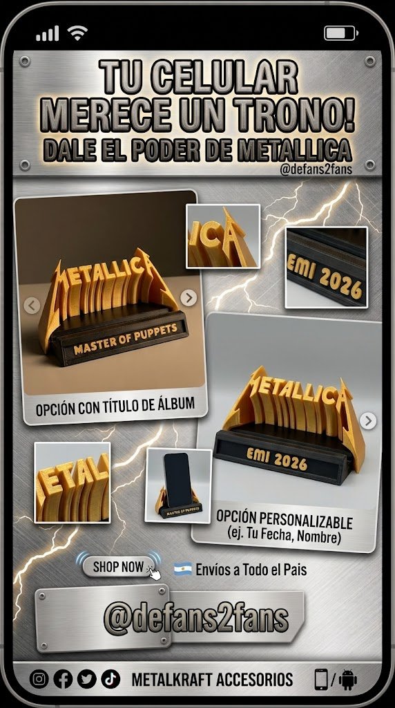 porta celular FanArt de Metallica, fabricado con detalle en impresión 3D 2
